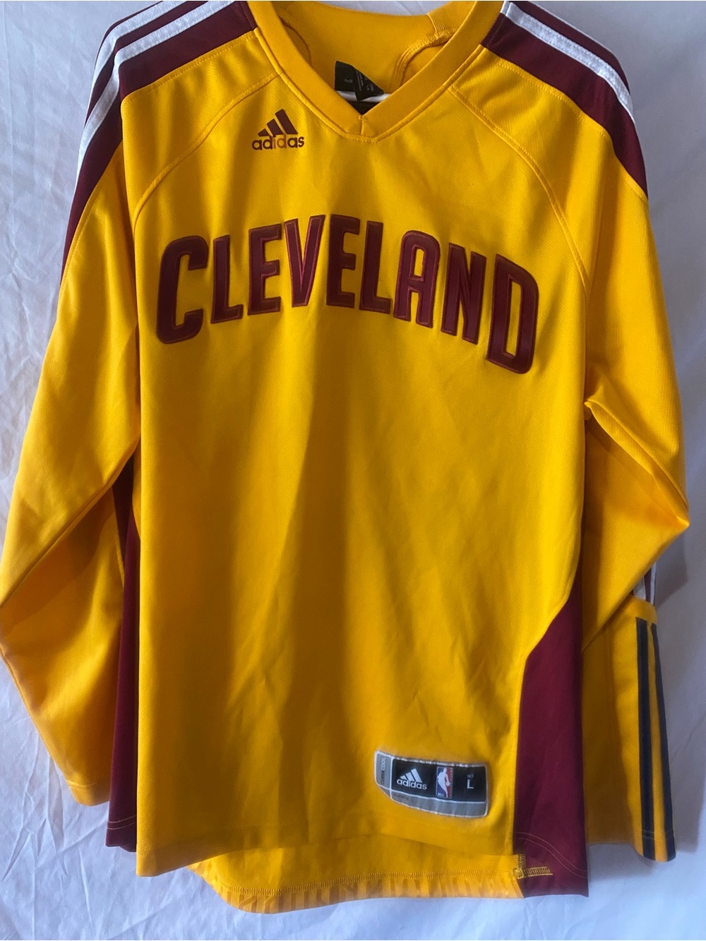 adidas Yellow and Maroon Cleveland Long Sleeve Basketball Jersey